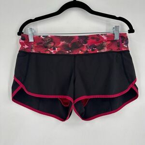 Lululemon Speed Short Black Poppy Petals Berry Rumble Trim Size 6‎